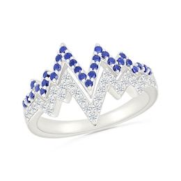 Blue and White Lab-Created Sapphire Double Heartbeat Ring in Sterling Silver