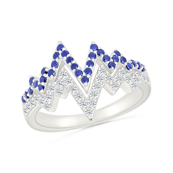 Blue and White Lab-Created Sapphire Double Heartbeat Ring in Sterling Silver