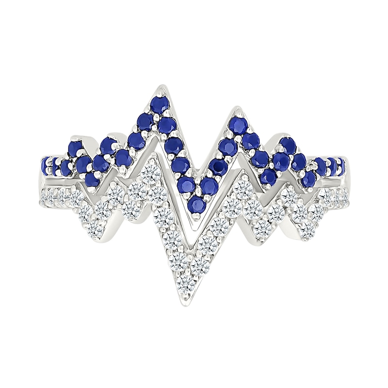 Main Image 2 of Blue and White Lab-Created Sapphire Double Heartbeat Ring in Sterling Silver