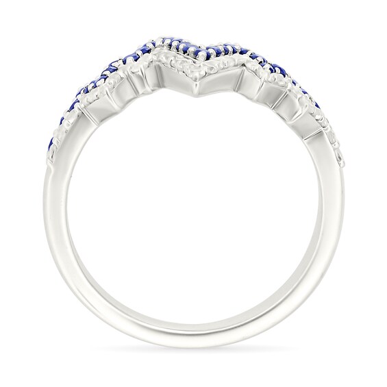 Blue and White Lab-Created Sapphire Double Heartbeat Ring in Sterling Silver