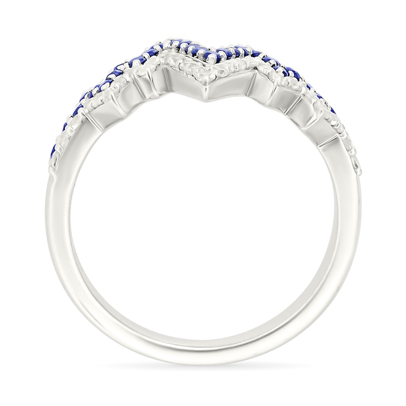 Main Image 3 of Blue and White Lab-Created Sapphire Double Heartbeat Ring in Sterling Silver
