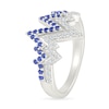 Thumbnail Image 4 of Blue and White Lab-Created Sapphire Double Heartbeat Ring in Sterling Silver