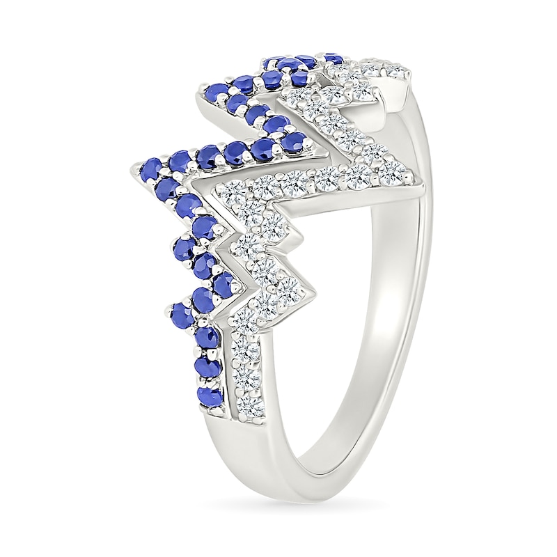 Main Image 4 of Blue and White Lab-Created Sapphire Double Heartbeat Ring in Sterling Silver