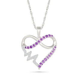 Amethyst and White Lab-Created Sapphire Infinity Heartbeat Heart Pendant in Sterling Silver