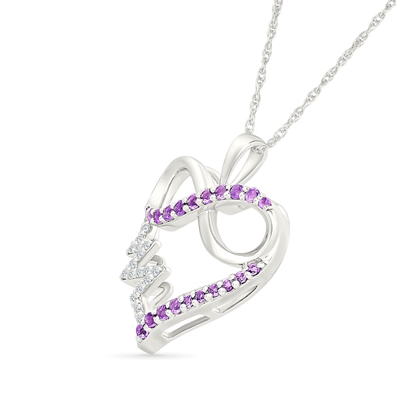 Amethyst and White Lab-Created Sapphire Infinity Heartbeat Heart Pendant in Sterling Silver