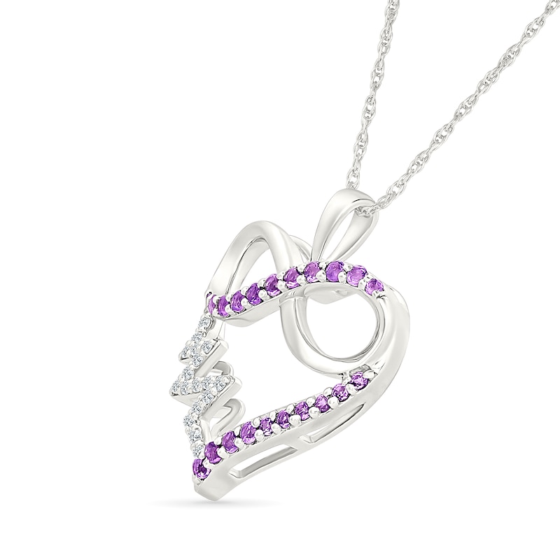 Main Image 2 of Amethyst and White Lab-Created Sapphire Infinity Heartbeat Heart Pendant in Sterling Silver