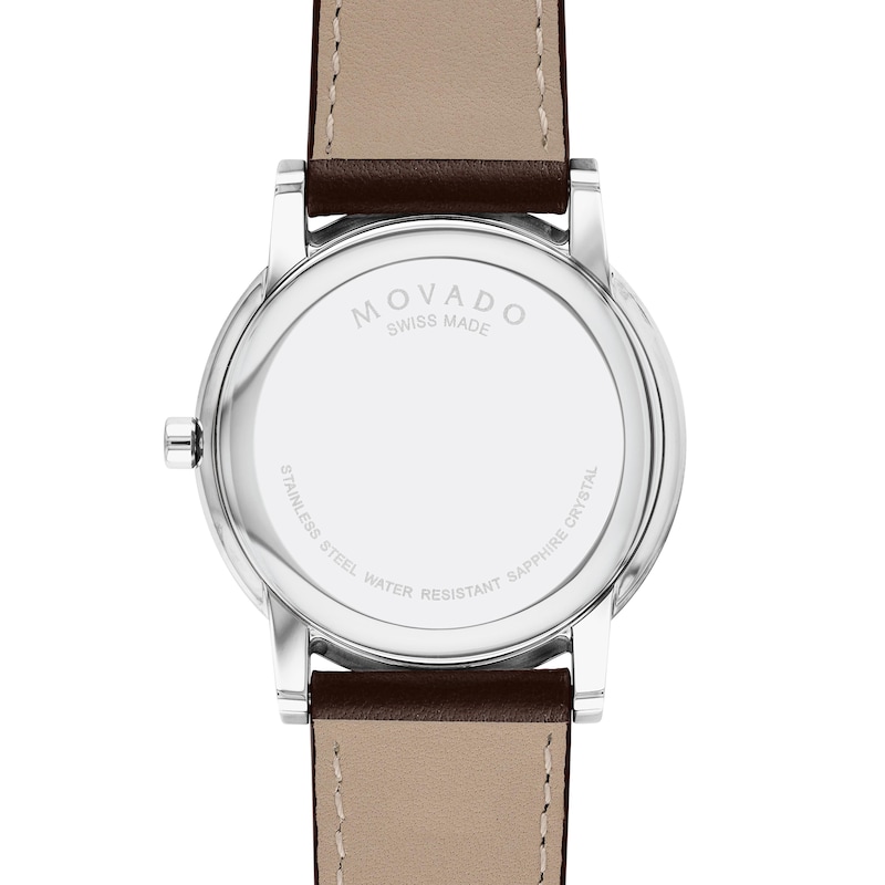 Main Image 3 of Men's Movado Museum® Classic Two-Tone PVD Brown Leather Strap Watch with Green Dial (Model: 0607893)