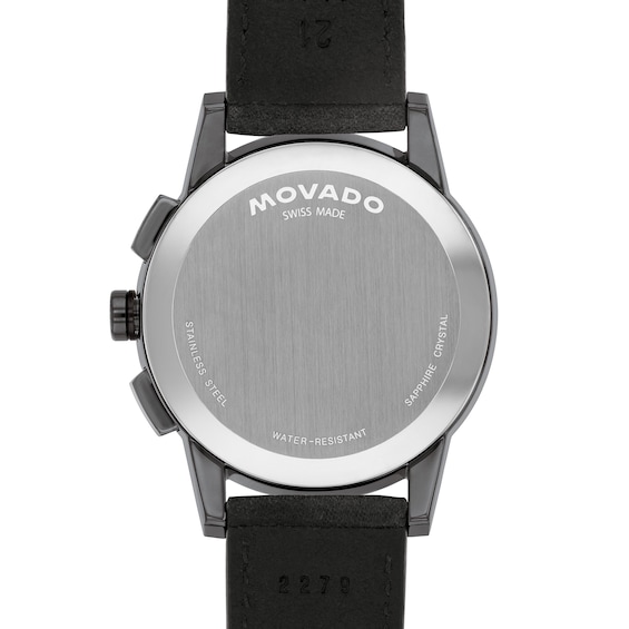 Menâs Movado MuseumÂ® Sport Two-Tone PVD Chronograph Black Leather Strap Watch with Green Dial (Model: 0607896)
