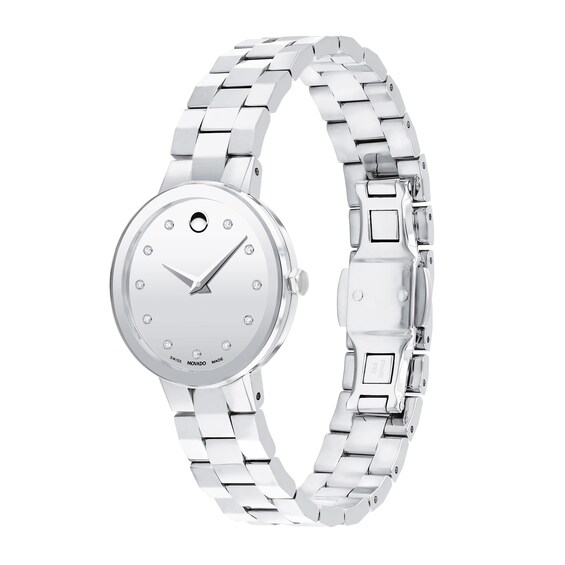 Ladies' Movado Sapphireâ¢ 1/20 CT. T.w. Diamond Watch with Silver-Tone Dial (Model: 0607927)