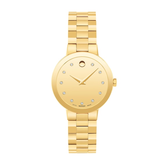 Ladies' Movado Sapphire™ 1/20 CT. T.w. Diamond Gold-Tone PVD Watch with Gold-Tone Dial (Model: 0607928)