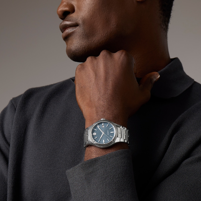 Main Image 4 of Men's Movado SE Automatic Watch with Textured Blue Dial (Model: 0607930)