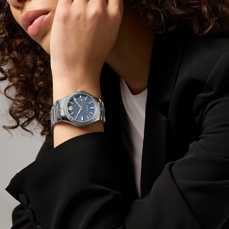 Main Image 5 of Men's Movado SE Automatic Watch with Textured Blue Dial (Model: 0607930)