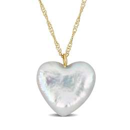 12.0-12.5mm Heart-Shaped Freshwater Cultured Pearl Pendant in 14K Gold - 17"