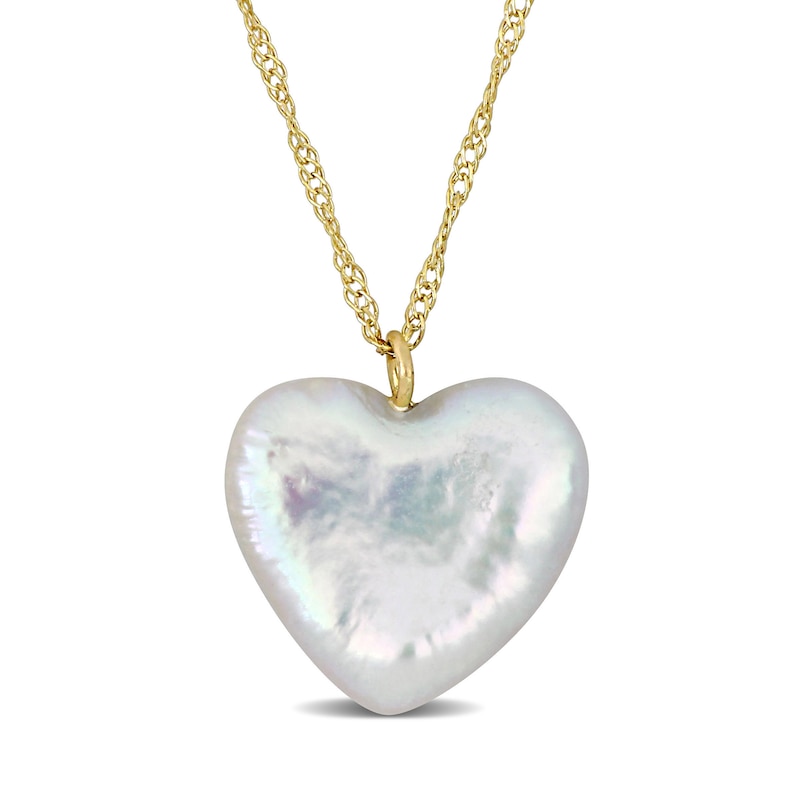 Main Image 1 of 12.0-12.5mm Heart-Shaped Freshwater Cultured Pearl Pendant in 14K Gold - 17"