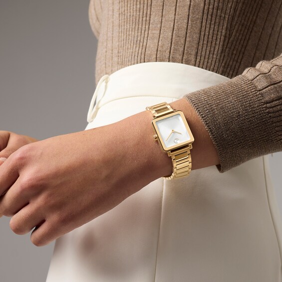 Ladiesâ Movado BoldÂ® Evolution 2.0 Gold-Tone IP Watch with Square White Dial (Model: 3601165)