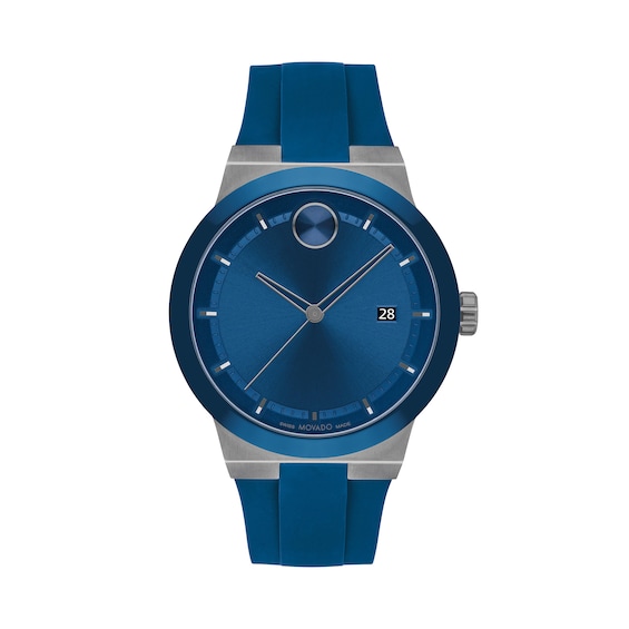 Menâs Movado Bold® Fusion Blue and Grey IP Silicone Strap Watch with Blue Dial (Model: 3601192)
