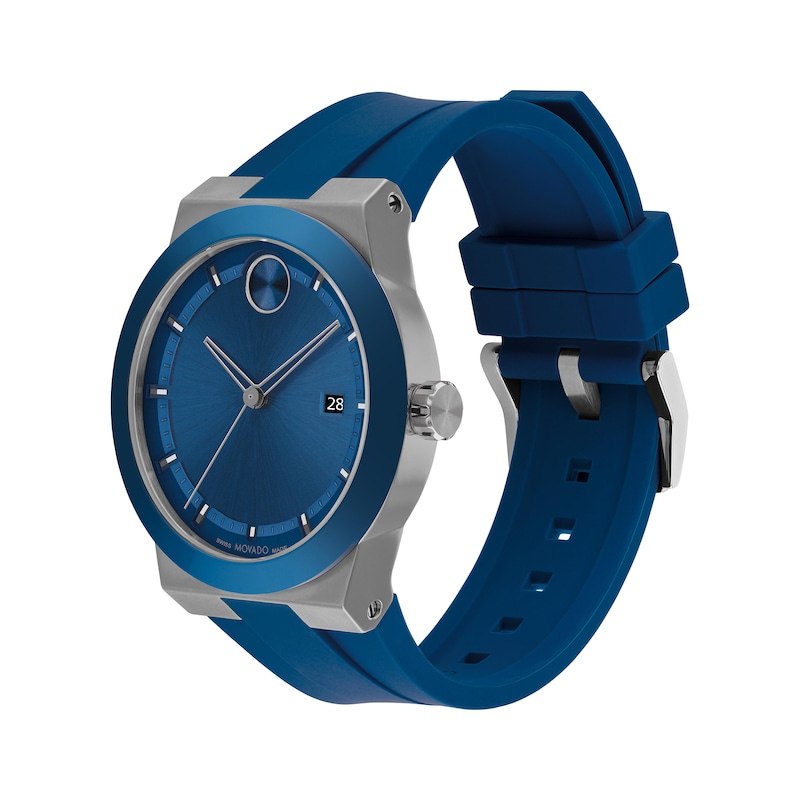 Main Image 2 of Men’s Movado Bold® Fusion Blue and Grey IP Silicone Strap Watch with Blue Dial (Model: 3601192)