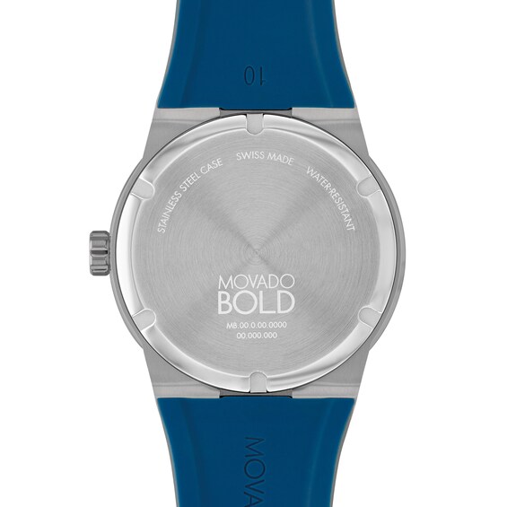 Menâs Movado BoldÂ® Fusion Blue and Grey IP Silicone Strap Watch with Blue Dial (Model: 3601192)