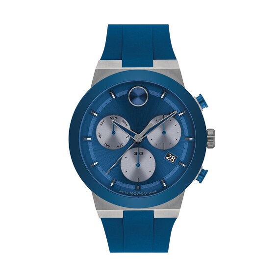 Men's Movado Bold® Fusion Grey and Blue IP Chronograph Silicone Strap Watch with Blue Dial (Model: 3601197)