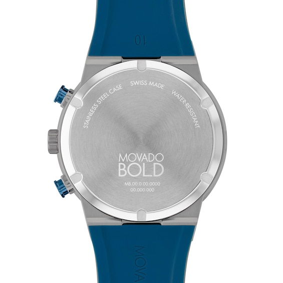 Men's Movado BoldÂ® Fusion Grey and Blue IP Chronograph Silicone Strap Watch with Blue Dial (Model: 3601197)