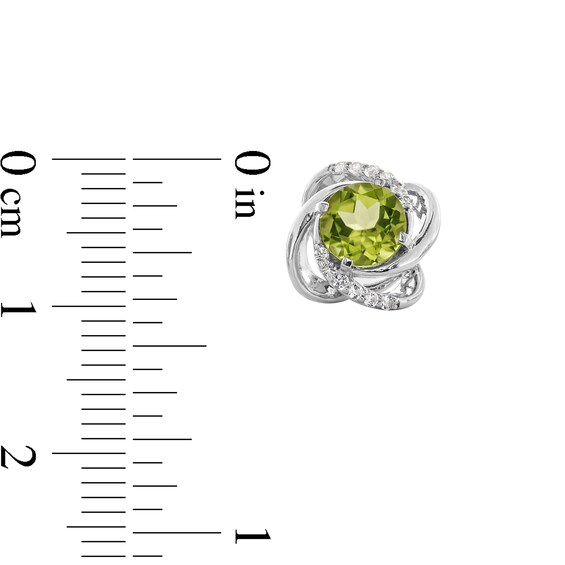 6.0mm Peridot and White Lab-Created Sapphire Swirl Knot Stud Earrings in Sterling Silver
