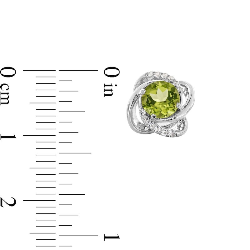 Main Image 3 of 6.0mm Peridot and White Lab-Created Sapphire Swirl Knot Stud Earrings in Sterling Silver