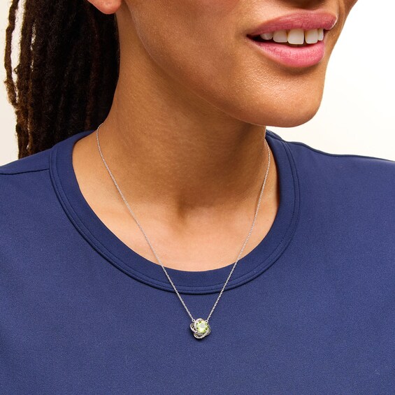 7.0mm Peridot and White Lab-Created Sapphire Swirl Knot Necklace in Sterling Silver