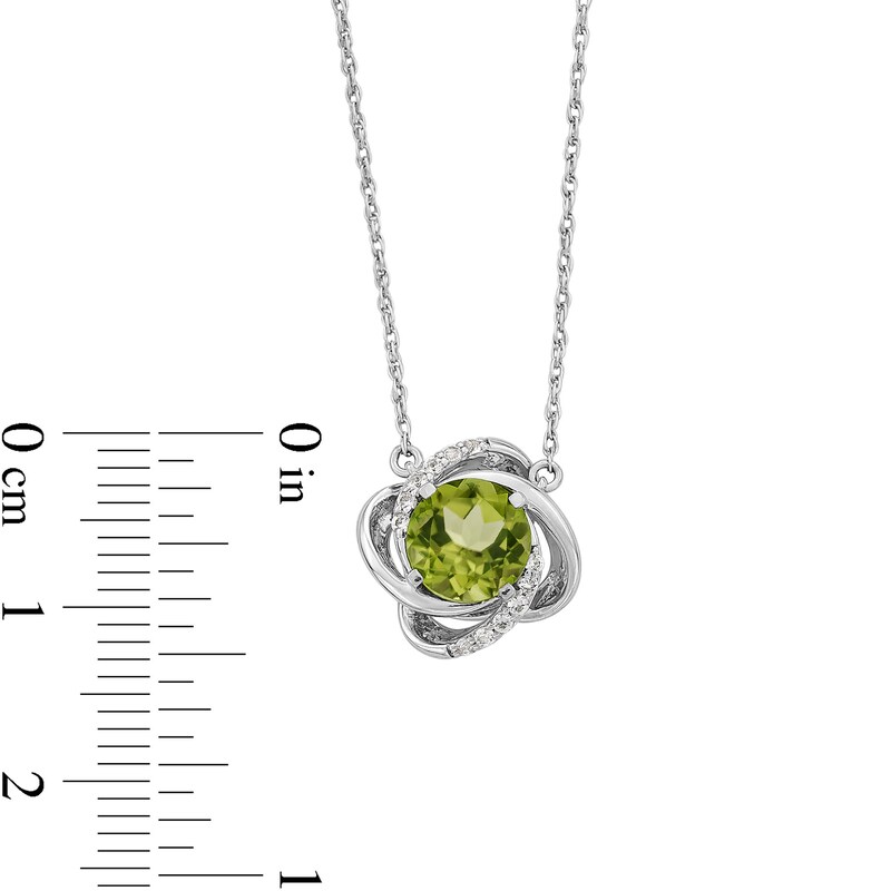 Main Image 3 of 7.0mm Peridot and White Lab-Created Sapphire Swirl Knot Necklace in Sterling Silver