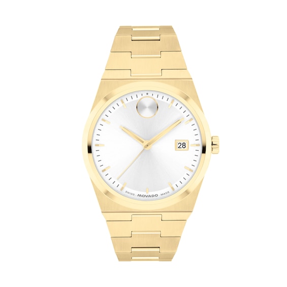 Ladiesâ Movado BoldÂ® Quest Gold-Tone IP Watch with White Dial (Model: 3601187)