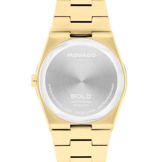 Ladiesâ Movado BoldÂ® Quest Gold-Tone IP Watch with White Dial (Model: 3601187)