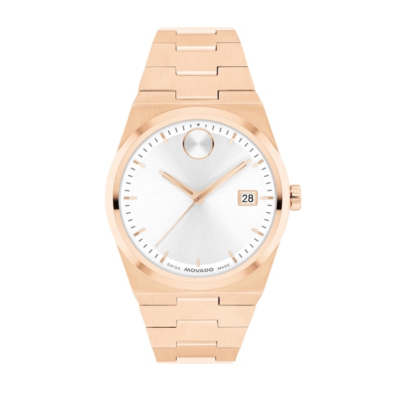 Ladiesâ Movado BoldÂ® Quest Rose-Tone IP Watch with White Dial (Model: 3601188)