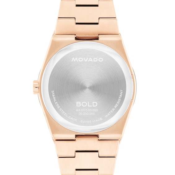 Ladiesâ Movado BoldÂ® Quest Rose-Tone IP Watch with White Dial (Model: 3601188)