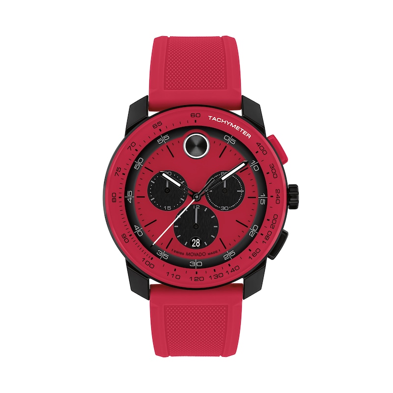 Main Image 1 of Men’s Movado Bold® TR90 Black and Red IP Chronograph Silicone Strap Watch with Red Dial (Model: 3601215)