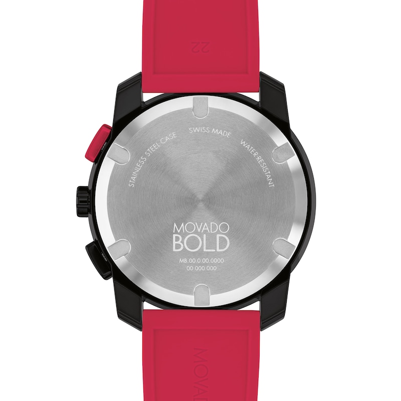 Main Image 3 of Men’s Movado Bold® TR90 Black and Red IP Chronograph Silicone Strap Watch with Red Dial (Model: 3601215)