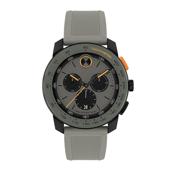 Men's Movado BoldÂ® Tr90 Grey and Black IP Chronograph Silicone Strap Watch with Grey Dial (Model: 3601216)