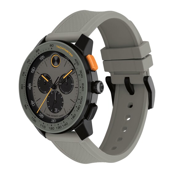 Men's Movado BoldÂ® Tr90 Grey and Black IP Chronograph Silicone Strap Watch with Grey Dial (Model: 3601216)