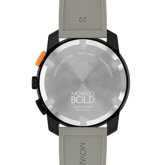 Men's Movado BoldÂ® Tr90 Grey and Black IP Chronograph Silicone Strap Watch with Grey Dial (Model: 3601216)