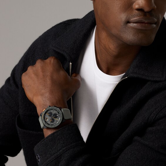 Men's Movado BoldÂ® Tr90 Grey and Black IP Chronograph Silicone Strap Watch with Grey Dial (Model: 3601216)