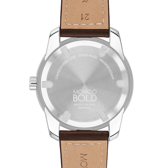 Men's Movado Bold® Verso Brown Leather Strap Watch with Champagne Dial (Model: 3601206)