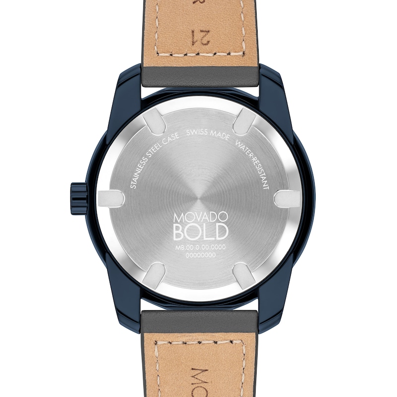 Main Image 3 of Men's Movado Bold® Verso Blue IP Grey Leather Strap Watch with Dark Grey Dial (Model: 3601205)
