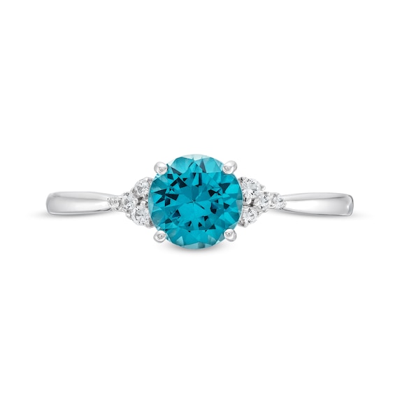 London Blue Topaz and White Lab-Created Sapphire Pendant, Ring, and Earrings Set in Sterling Silver - Size 7