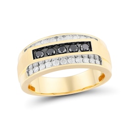 3/4 CT. T.W. Black and White Diamond Triple Row Ring in 10K Gold