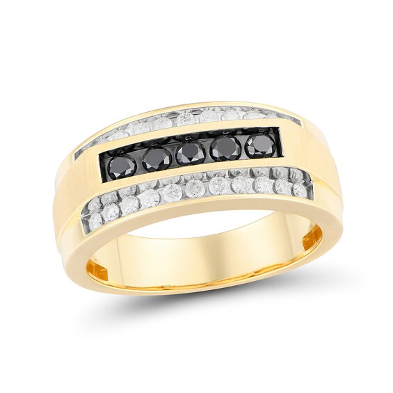 3/4 CT. T.w. Black and White Diamond Triple Row Ring in 10K Gold