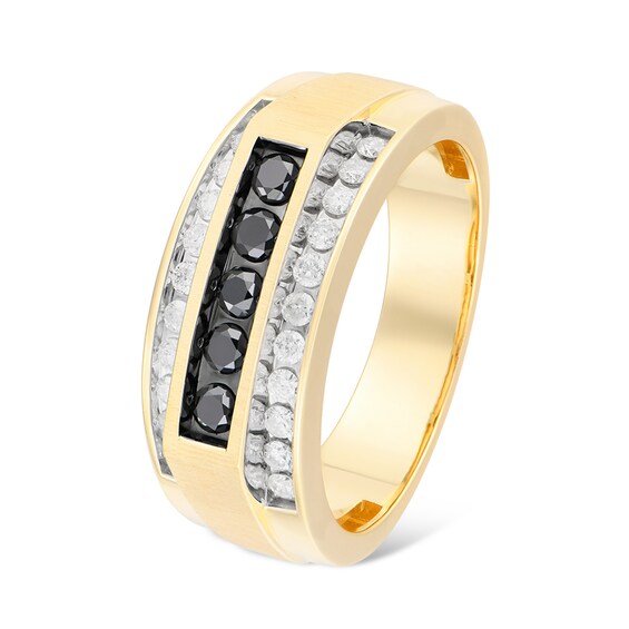 3/4 CT. T.w. Black and White Diamond Triple Row Ring in 10K Gold