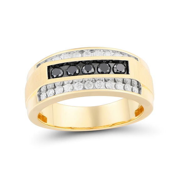 3/4 CT. T.w. Black and White Diamond Triple Row Ring in 10K Gold