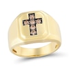 Thumbnail Image 2 of 1/3 CT. T.W. Champagne Diamond Cross Octagon Signet Ring in 10K Gold