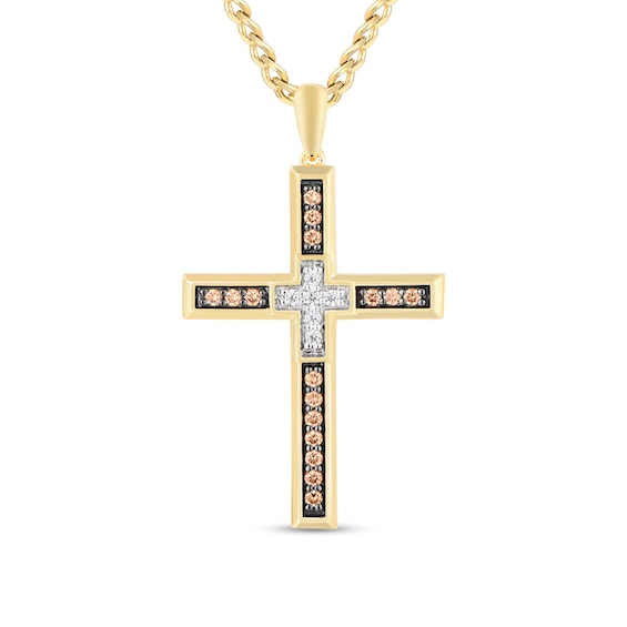 1/3 CT. T.w. Champagne Diamond Cross Pendant in 10K Gold - 22â