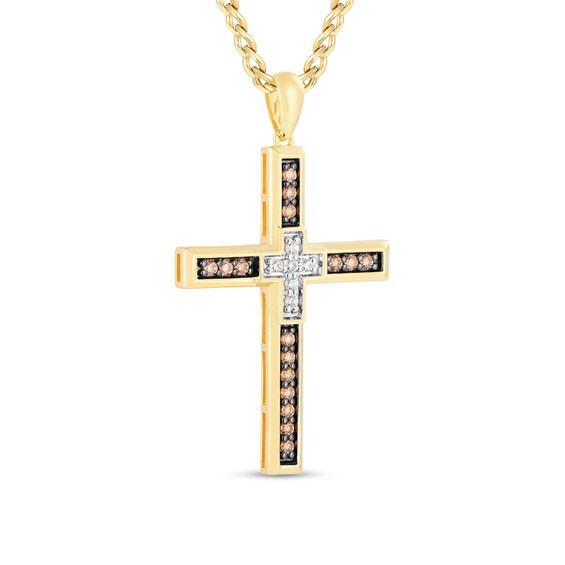 1/3 CT. T.w. Champagne Diamond Cross Pendant in 10K Gold - 22â