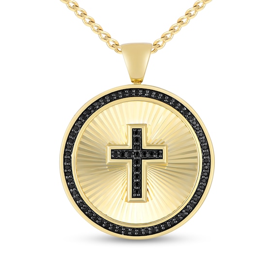 1/3 CT. T.w. Black Diamond Frame Cross Medal Pendant in 10K Gold - 22”