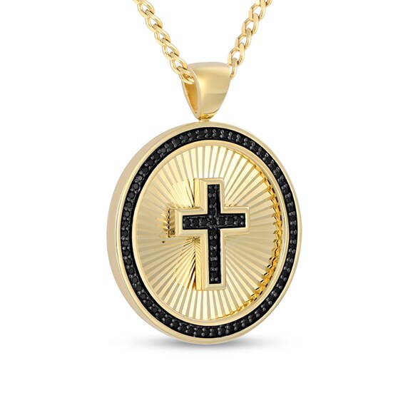 1/3 CT. T.w. Black Diamond Frame Cross Medal Pendant in 10K Gold - 22”